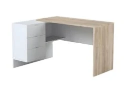 Bureau Dafage, Bureau Réversible Avec Commode, Bureau D'angle Ou Table PC De Bureau, 145x108h73 Cm, Chêne Et Blanc