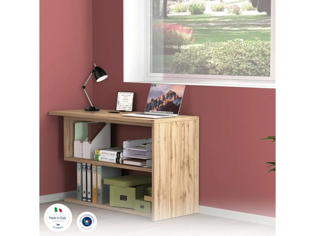 Bureau Candido, Bureau D'angle Support PC, Table De Bureau Polyvalente, Bureau Gain De Place Multiposition, 100% Made In Italy, Cm 120x50h75, Chêne – Image 4