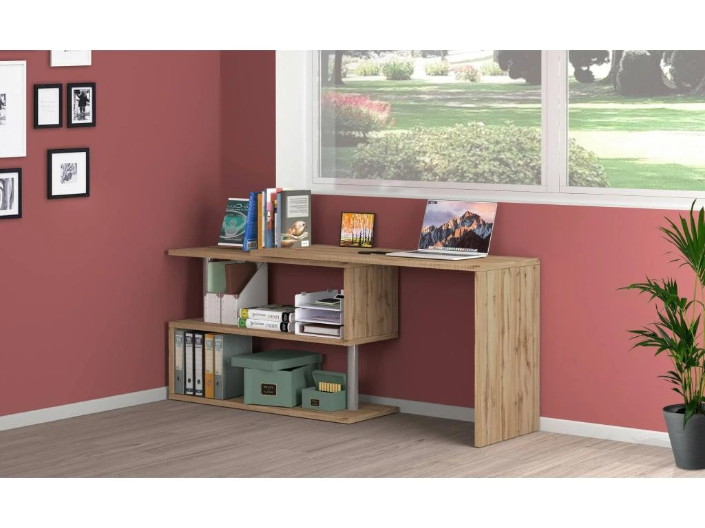 Bureau Candido, Bureau D'angle Support PC, Table De Bureau Polyvalente, Bureau Gain De Place Multiposition, 100% Made In Italy, Cm 120x50h75, Chêne – Image 5