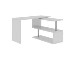 Bureau Dascagn, Bureau D'angle Support PC, Table De Bureau Polyvalente, Bureau Gain De Place Multiposition, 100% Made In Italy, Cm 120x50h75, Blanc Brillant