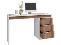 Bureau Et Caisson 3 Tiroirs Amovible Blanc Et Châtaignier