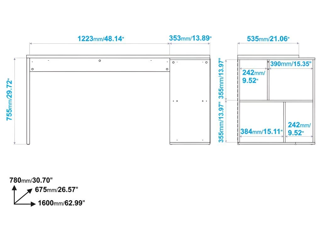Bureau Et Rayonnage Châtaignier 4 Niches OFFICE – Image 5