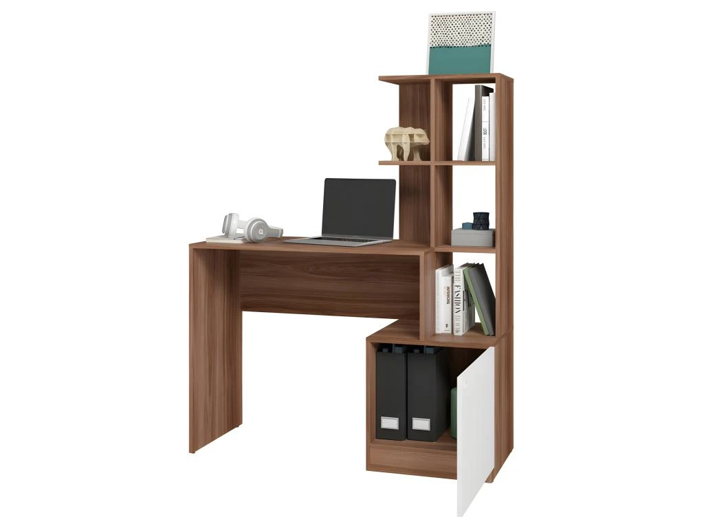 Bureau Châtaignier Blanc Bibliothèque 6 Niches Et 1 Caisson Intégrés – Image 2