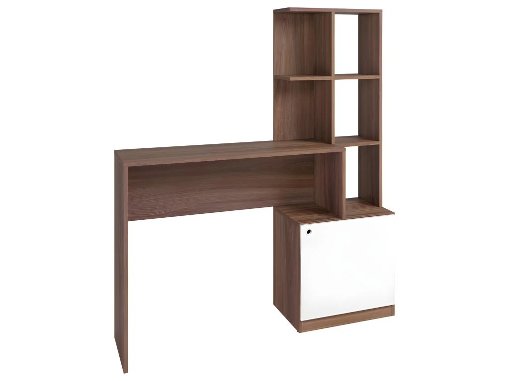 Bureau Châtaignier Blanc Bibliothèque 6 Niches Et 1 Caisson Intégrés – Image 5