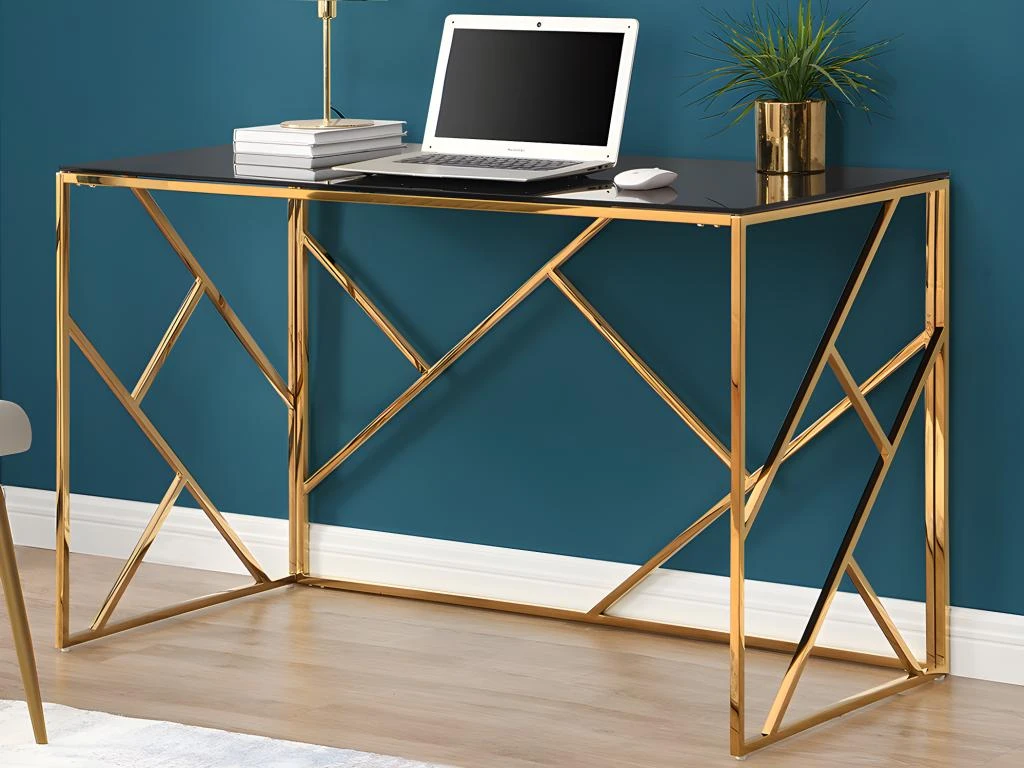 Bureau En Verre Trempé Et Acier - Doré Et Noir - ATHENA De Pascal Morabito – Image 2