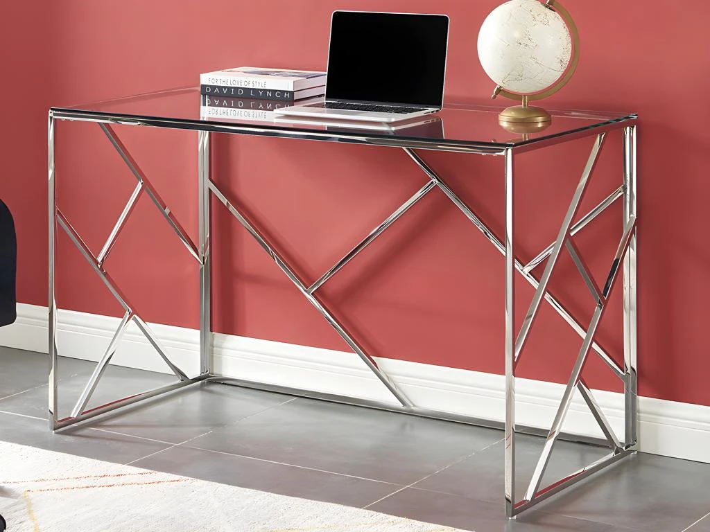 Bureau En Verre Trempé Et Acier - Argent Et Transparent - ATHENA De Pascal Morabito – Image 2