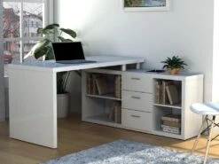 Bureau D'angle Avec Rangements ALDRIC III - Blanc