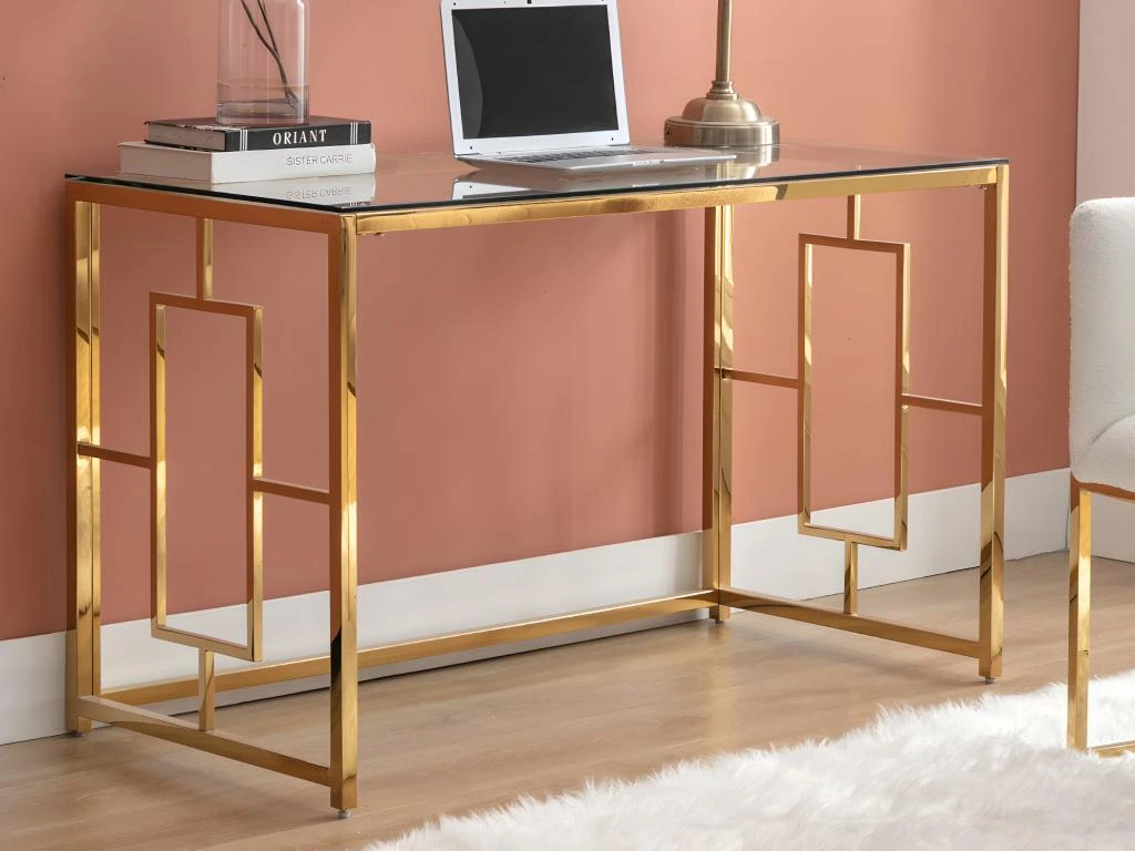 Bureau En Verre Trempé Et Acier - Doré Et Transparent - CLOTILDE De Pascal Morabito – Image 2