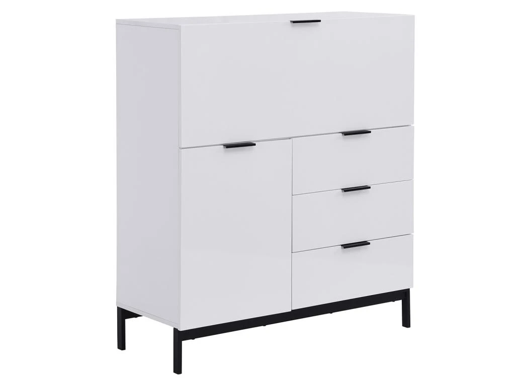 Secrétaire Avec 2 Porte Et 3 Tiroirs - MDF Et Métal - Blanc Laqué - ERWIN – Image 3