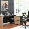 Bureau D'angle Avec 2 Porte Coulissantes - MDF - Coloris : Naturel Et Noir - COLIOBA