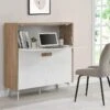Secrétaire Avec 3 Portes - MDF Et Métal - Coloris : Naturel Et Blanc - DERELIS