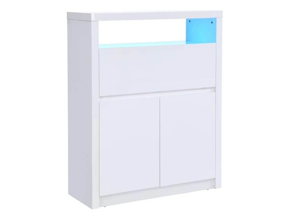 Secrétaire Avec 2 Portes - Avec LEDs - MDF - Blanc Lacqué - MELIONA – Image 3