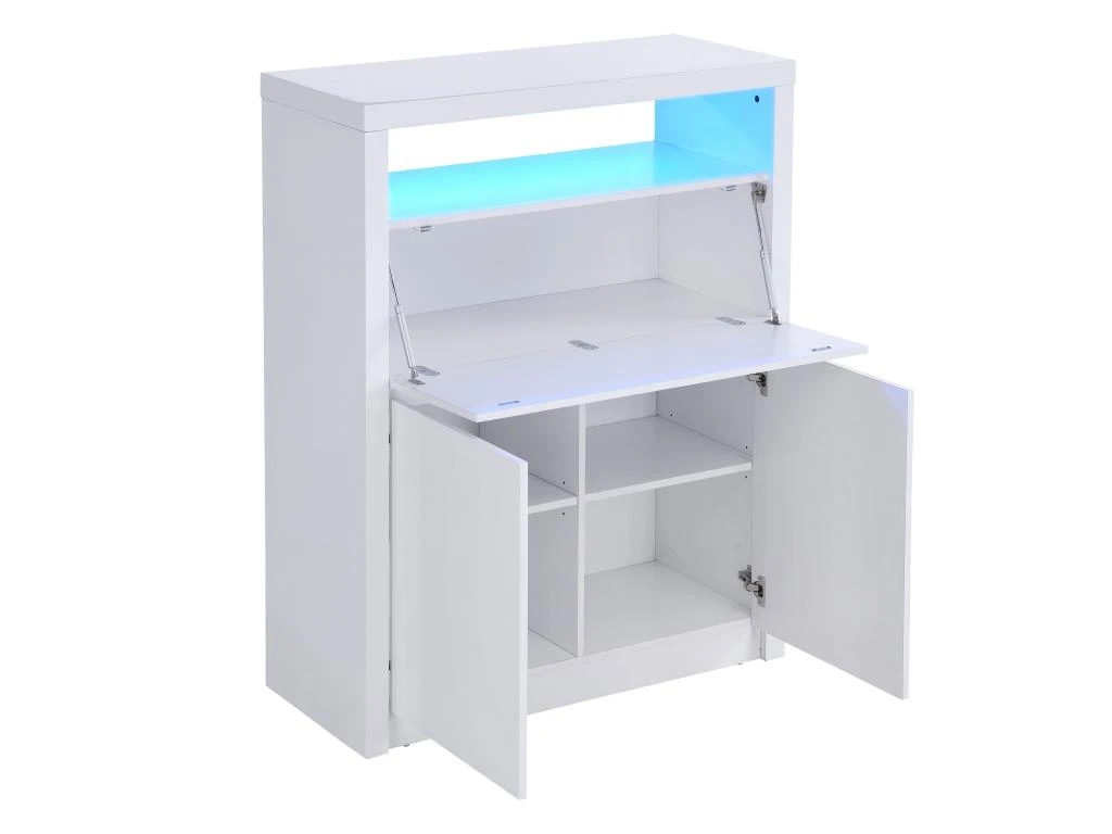 Secrétaire Avec 2 Portes - Avec LEDs - MDF - Blanc Lacqué - MELIONA – Image 4