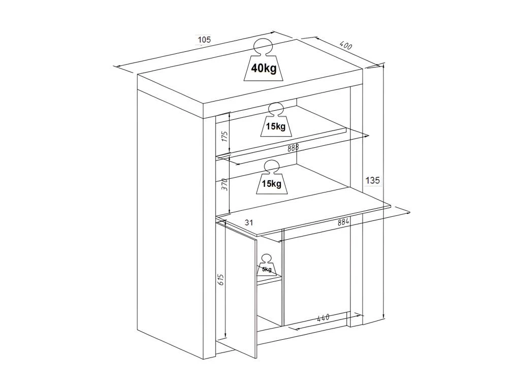 Secrétaire Avec 2 Portes - Avec LEDs - MDF - Blanc Lacqué - MELIONA – Image 9