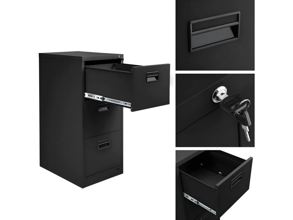 Armoire De Bureau Verrouillable étagère Meuble 3 Tiroirs Noir 08_0000376 – Image 2