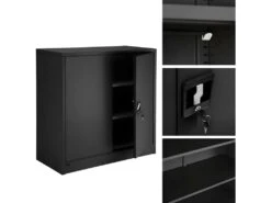 Armoire De Bureau Verrouillable Dotée De 2 étagères. Meuble 3 Niveaux Noir 08_0000380