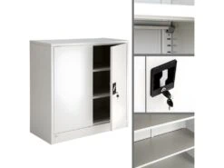 Armoire De Bureau Verrouillable Métallique étagère Meuble 3 Niveaux Gris 08_0000378
