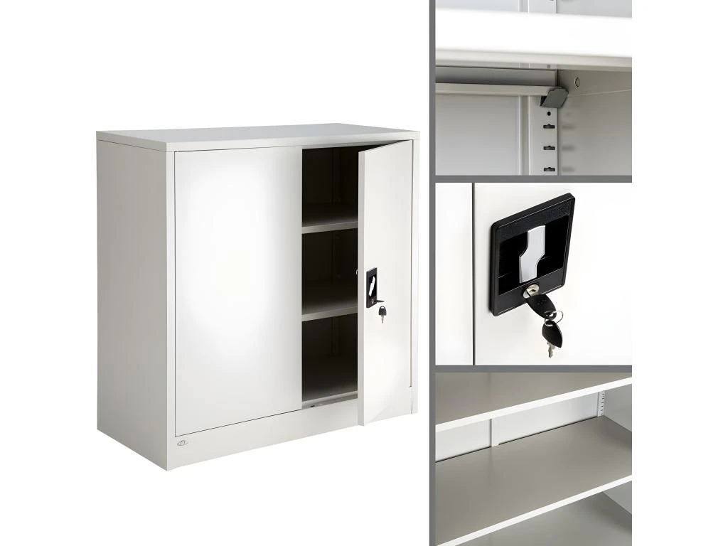 Armoire De Bureau Verrouillable Métallique étagère Meuble 3 Niveaux Gris 08_0000378