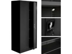 Armoire De Bureau Verrouillable Dotée De 4 étagères Meuble 5 Niveaux Noir 08_0000384