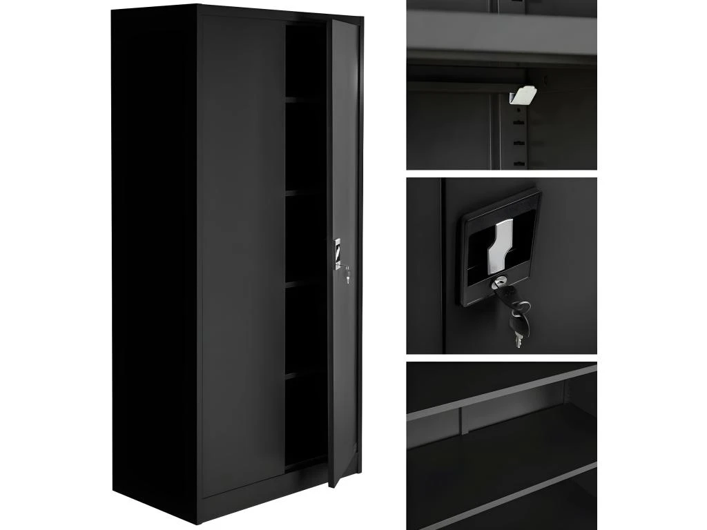 Armoire De Bureau Verrouillable Dotée De 4 étagères Meuble 5 Niveaux Noir 08_0000384