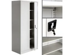 Armoire De Bureau Verrouillable Dotée De 4 étagères Meuble 5 Niveaux Gris 08_0000383