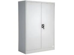 Armoire De Bureau Verrouillable Dotée De 3 étagères Meuble 4 Niveaux Gris 08_0000381