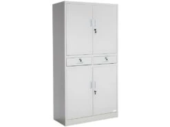 Armoire Métallique étagère Meuble 2 Compartiments + 2 Tiroirs Gris 0508079