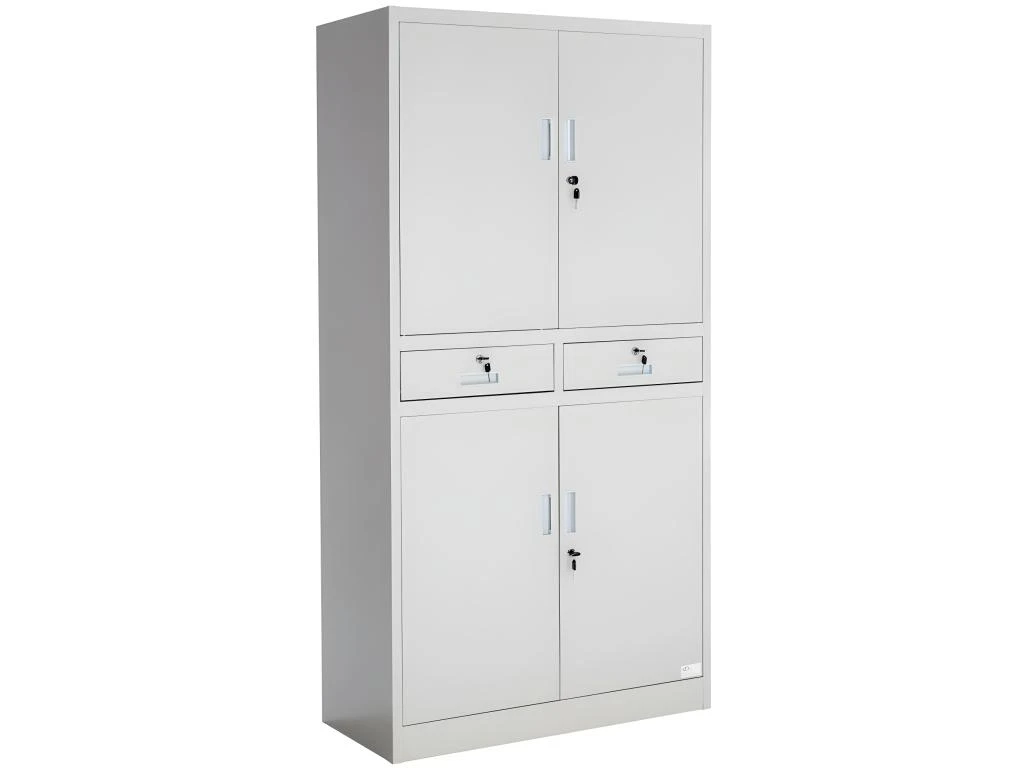 Armoire Métallique étagère Meuble 2 Compartiments + 2 Tiroirs Gris 0508079