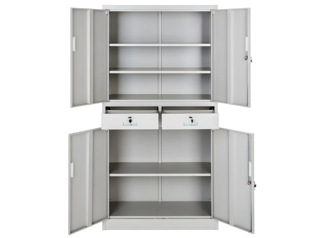 Armoire Métallique étagère Meuble 2 Compartiments + 2 Tiroirs Gris 0508079 – Image 2