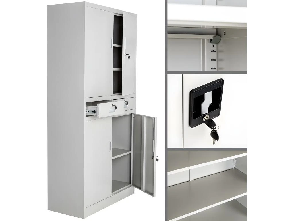 Armoire Métallique étagère Meuble 2 Compartiments + 2 Tiroirs Gris 0508079 – Image 3