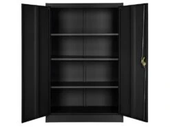 Armoire De Bureau Verrouillable Dotée De 3 étagères Meuble 4 Niveaux Noir 08_0000382