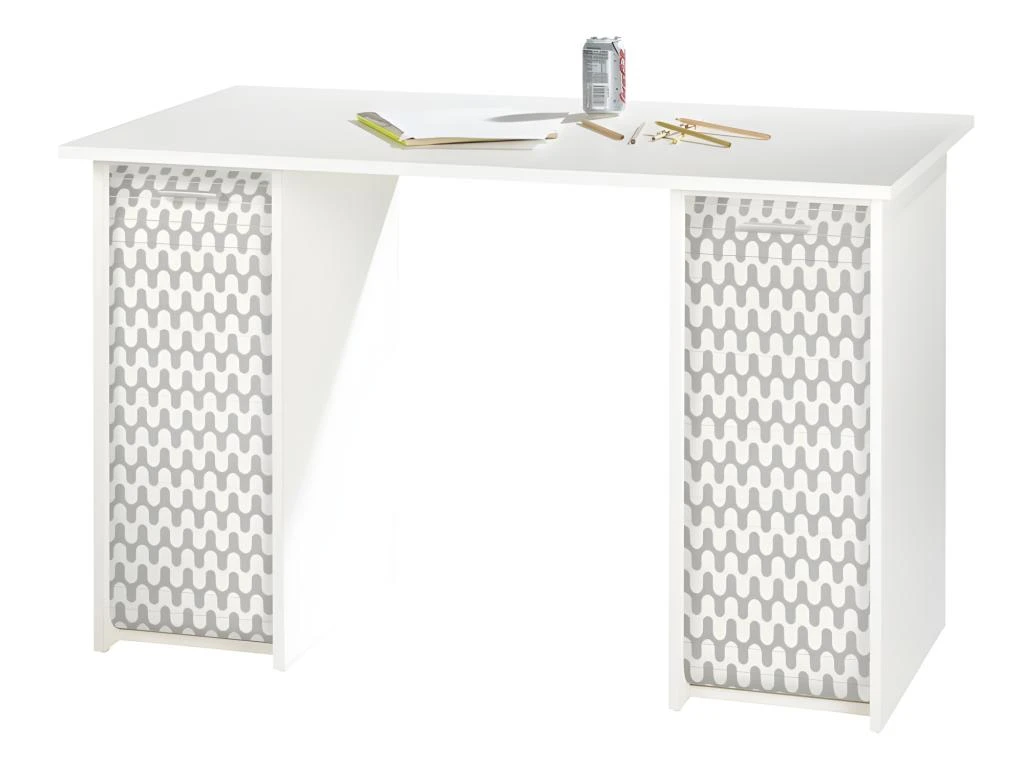 Bureau Blanc 2 Caissons A Rideau - Coloris: Vagues Grises 810