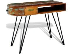 Bureau Table Meuble Travail Informatique En Bois Solide Recyclé Avec Pieds Broche En Fer 0502087