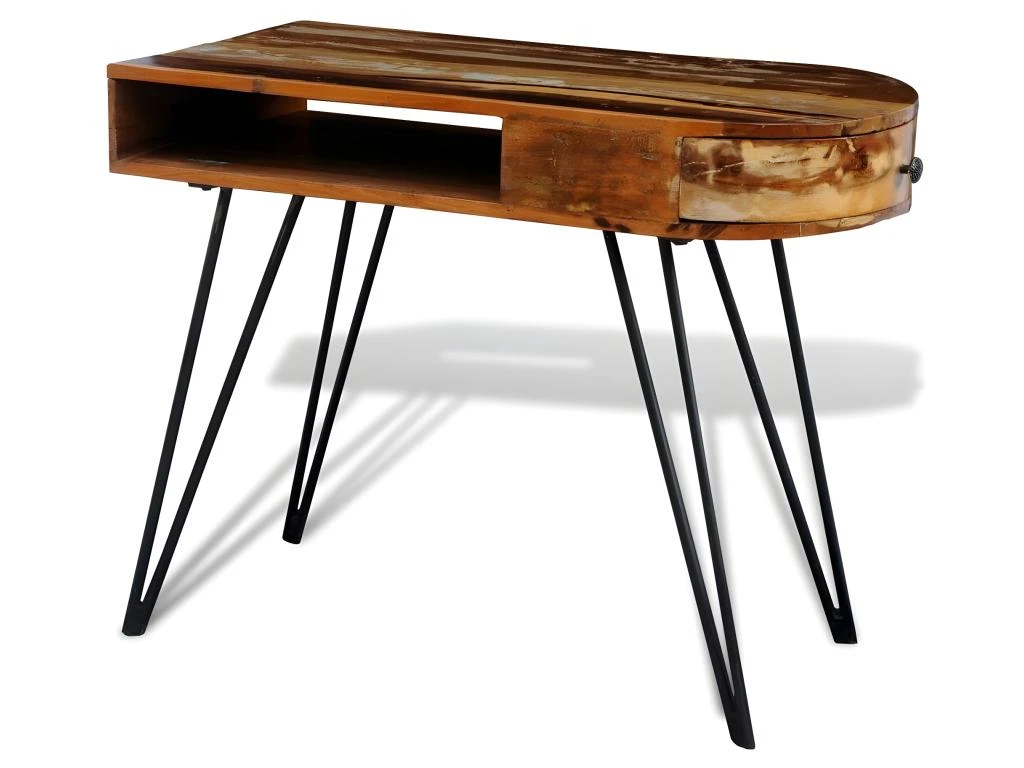 Bureau Table Meuble Travail Informatique En Bois Solide Recyclé Avec Pieds Broche En Fer 0502087 – Image 2