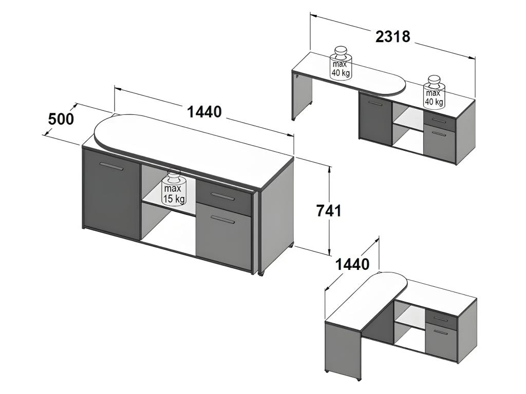 Bureau D'angle Rotatif 144 Cm à 232 Cm Décor Bois Et Blanc - ALKIRA – Image 4