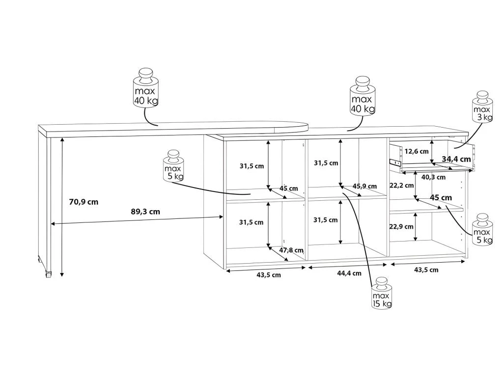 Bureau D'angle Rotatif 144 Cm à 232 Cm Décor Bois Et Blanc - ALKIRA – Image 5