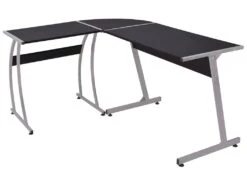 Bureau Table Meuble Travail Informatique De Coin En Forme De L Noir 0502081