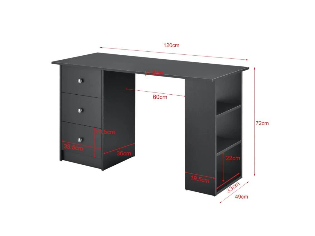 Table De Bureau Secrétaire Poste De Travail Informatique Avec 3 Tiroirs 120 Cm Gris Foncé 03_0004711 – Image 2