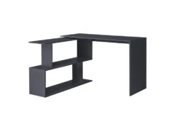 Bureau Gigogne Design Avec Partie étagère Bureau De Coin Extension Panneau De Particules Mélaminé 77 X 120 X 50 Cm Gris Foncé 03_0004708