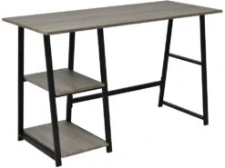 Bureau Table Meuble Travail Informatiqueavec 2 étagères Gris Et Chêne 0502078