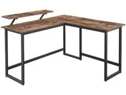 Bureau En Forme De L Table D’angle Avec Support D’écran Pour étudier Jouer Travailler Gain D’espace Pieds Réglables Cadre Métallique Assemblage Facile Marron Rustique12_0000327