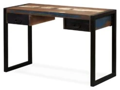 Bureau Table Meuble Travail Informatique Avec 2 Tiroirs Bois De Récupération Massif 120 Cm 0502062