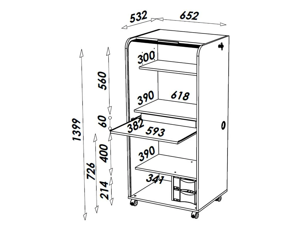 Armoire Informatique Mobile Chêne - Coloris: Bambous 912 – Image 3