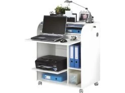 Bureau Informatique Blanc à Roulettes - Coloris: Fée 217
