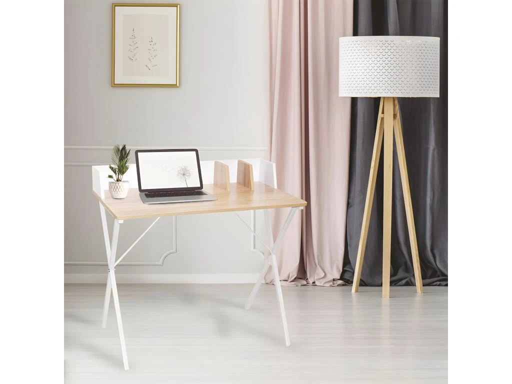 Bureau Plateau Effet Bois Brice Blanc - Blanc – Image 2