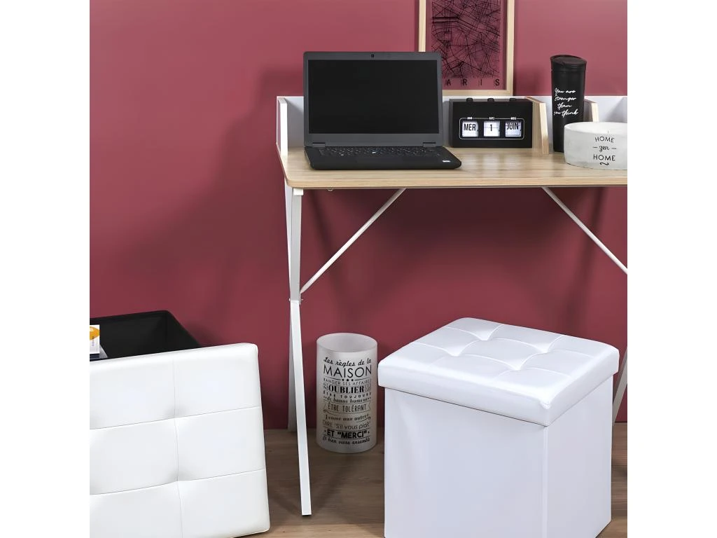 Bureau Plateau Effet Bois Brice Blanc - Blanc – Image 3