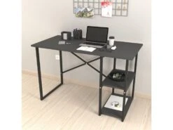 Bureau Nittedal Avec étagère Intégrée à 2 Niveaux 75 X 120 X 60 Cm Anthracite [en.casa]