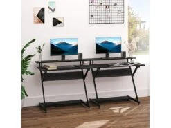 HOMCOM Bureau Informatique Gamer Avec étagères Dim. 100L X 60l X 85,5H Cm MDF Métal Noir