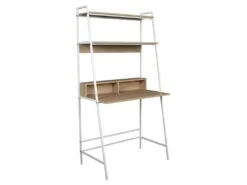 ALTI - Bureau Etagère Blanc Plateaux Aspect Bois