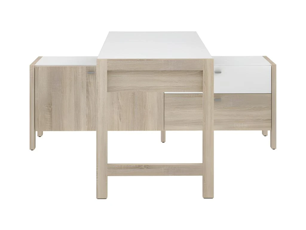 Bureau D'angle 2 Portes 2 Tiroirs Blanc Et Décor Chêne Clair - NORWAY – Image 4